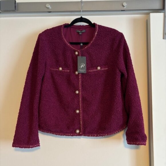 Adrianna Papell Burgundy Crew Neck Cardigan Gold Buttons Size Medium - Picture 1 of 5